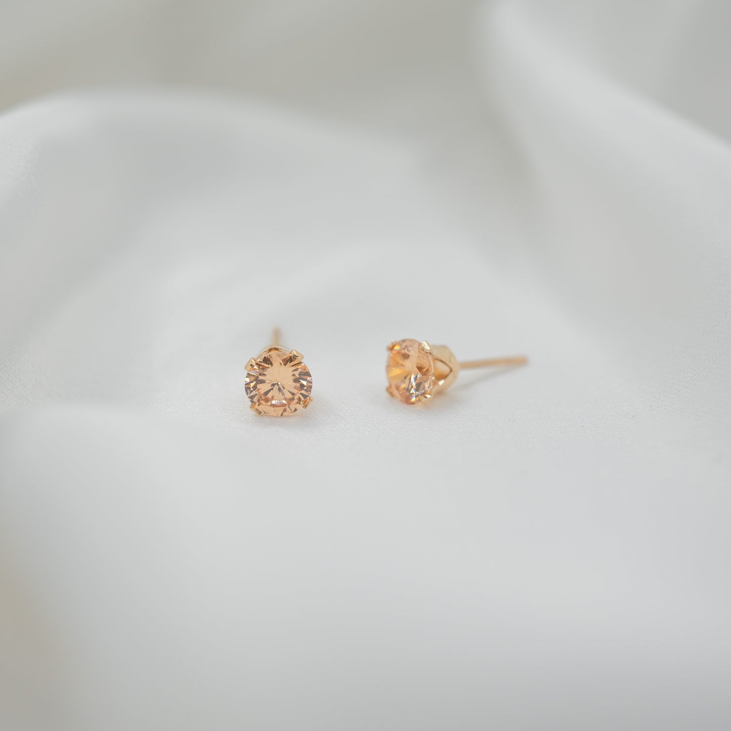 Gold Filled Cubic Zirconia Studs - Various Sizes - apricot 5mm front
