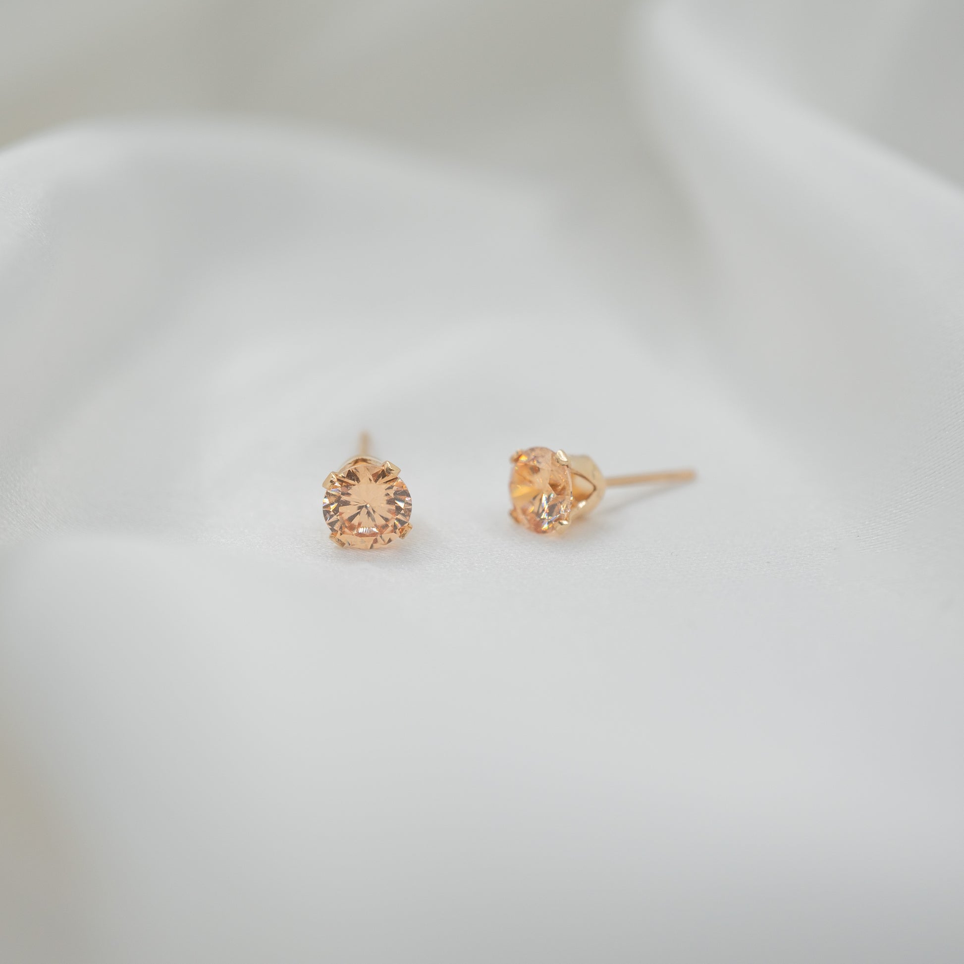 Gold Filled Cubic Zirconia Studs - Various Sizes - apricot 5mm front