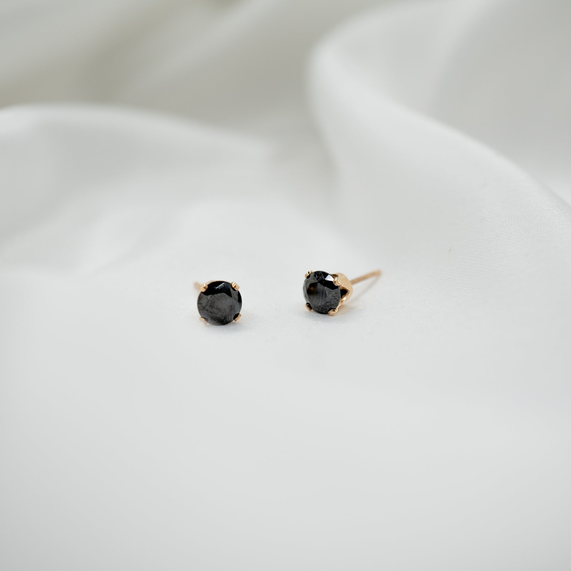 Gold Filled Cubic Zirconia Studs - Various Sizes - black 5mm front