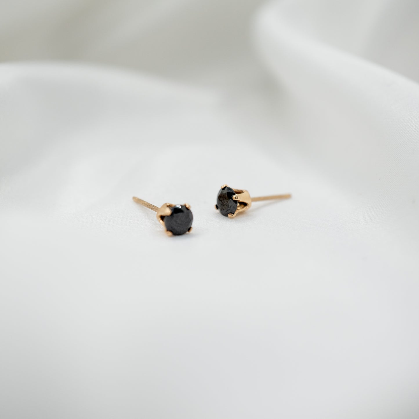 Gold Filled Cubic Zirconia Studs - Various Sizes - black 4mm front