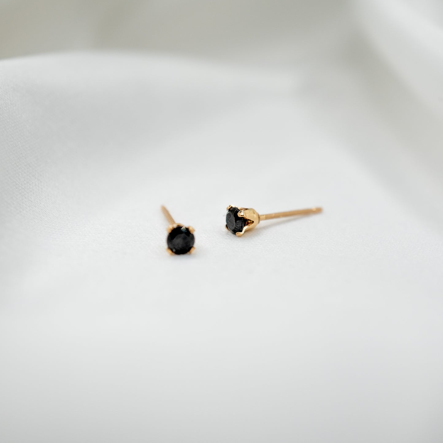 Gold Filled Cubic Zirconia Studs - Various Sizes - black 3mm front