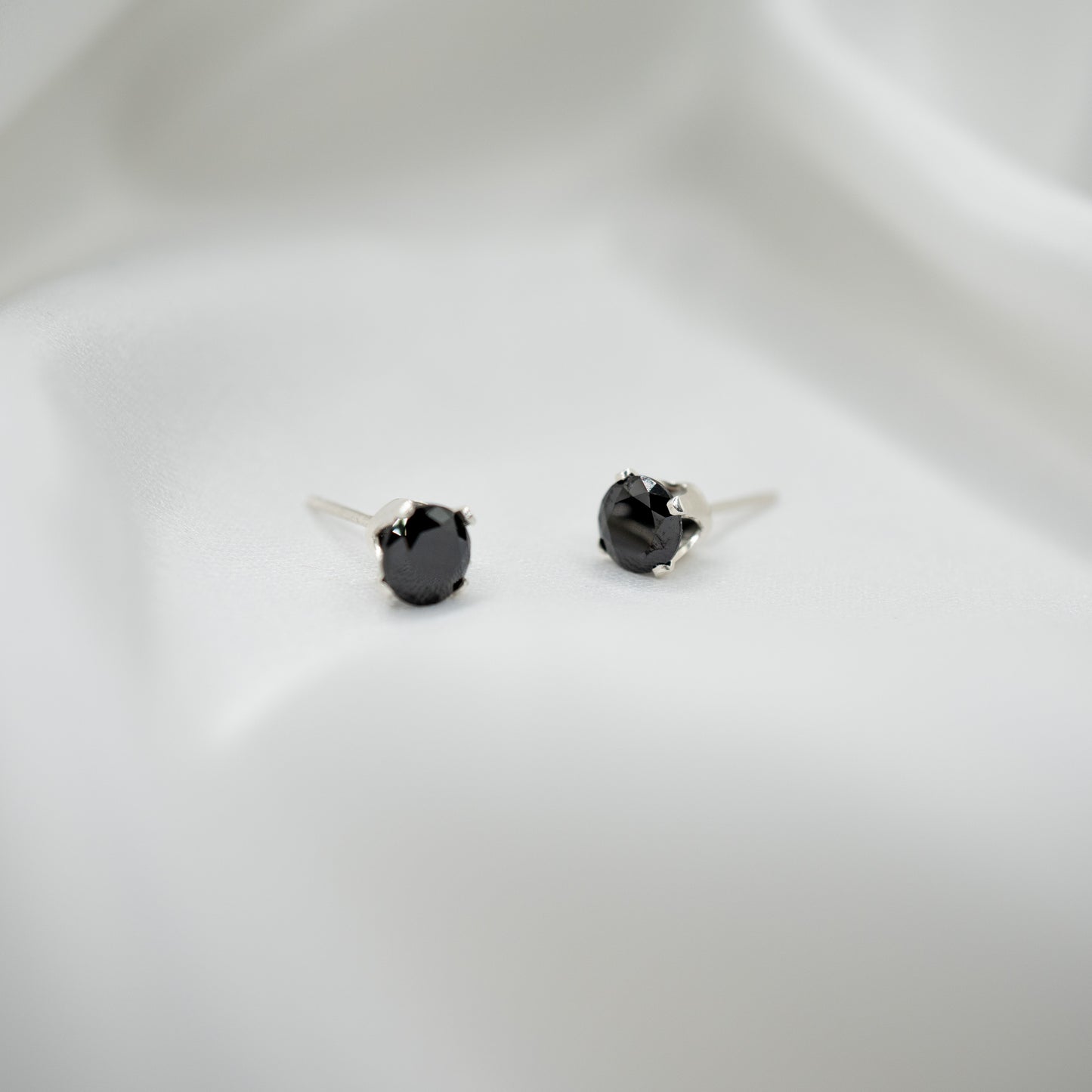 Sterling Silver Cubic Zirconia Studs - Various Sizes - front view - black 5mm