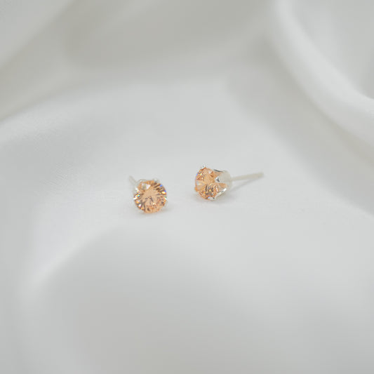 Sterling Silver Cubic Zirconia Studs - Various Sizes - front view - apricot 5mm