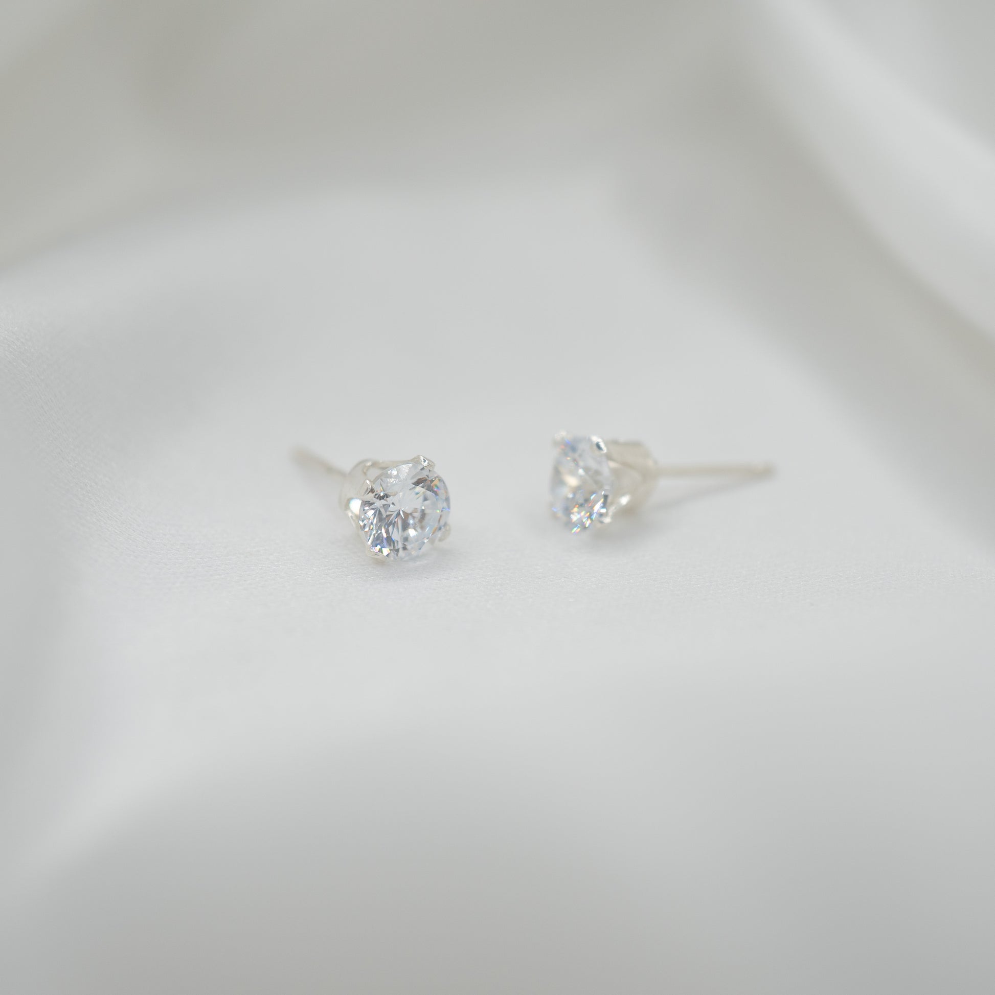 Sterling Silver Cubic Zirconia Studs - Various Sizes - front view - clear 5mm