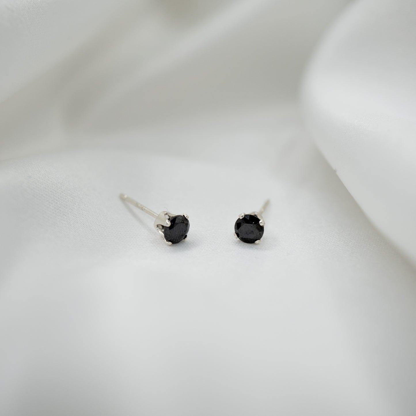 Sterling Silver Cubic Zirconia Studs - Various Sizes - front view - black 4mm