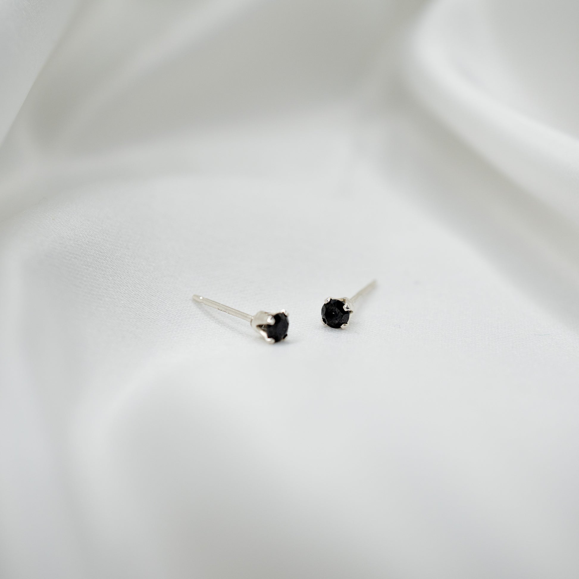 Sterling Silver Cubic Zirconia Studs - Various Sizes - front view - black 3mm