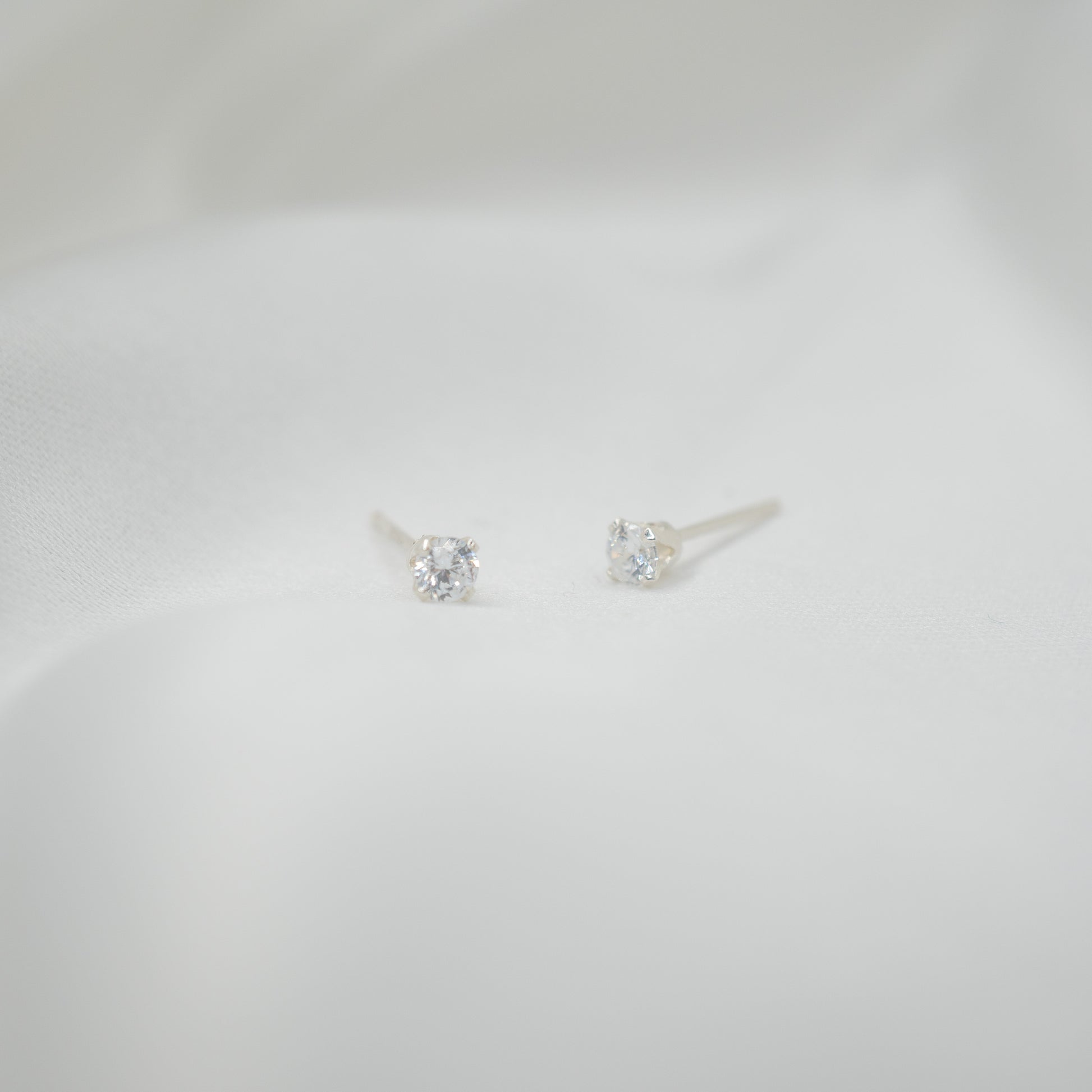 Sterling Silver Cubic Zirconia Studs - Various Sizes - front view - clear 3mm