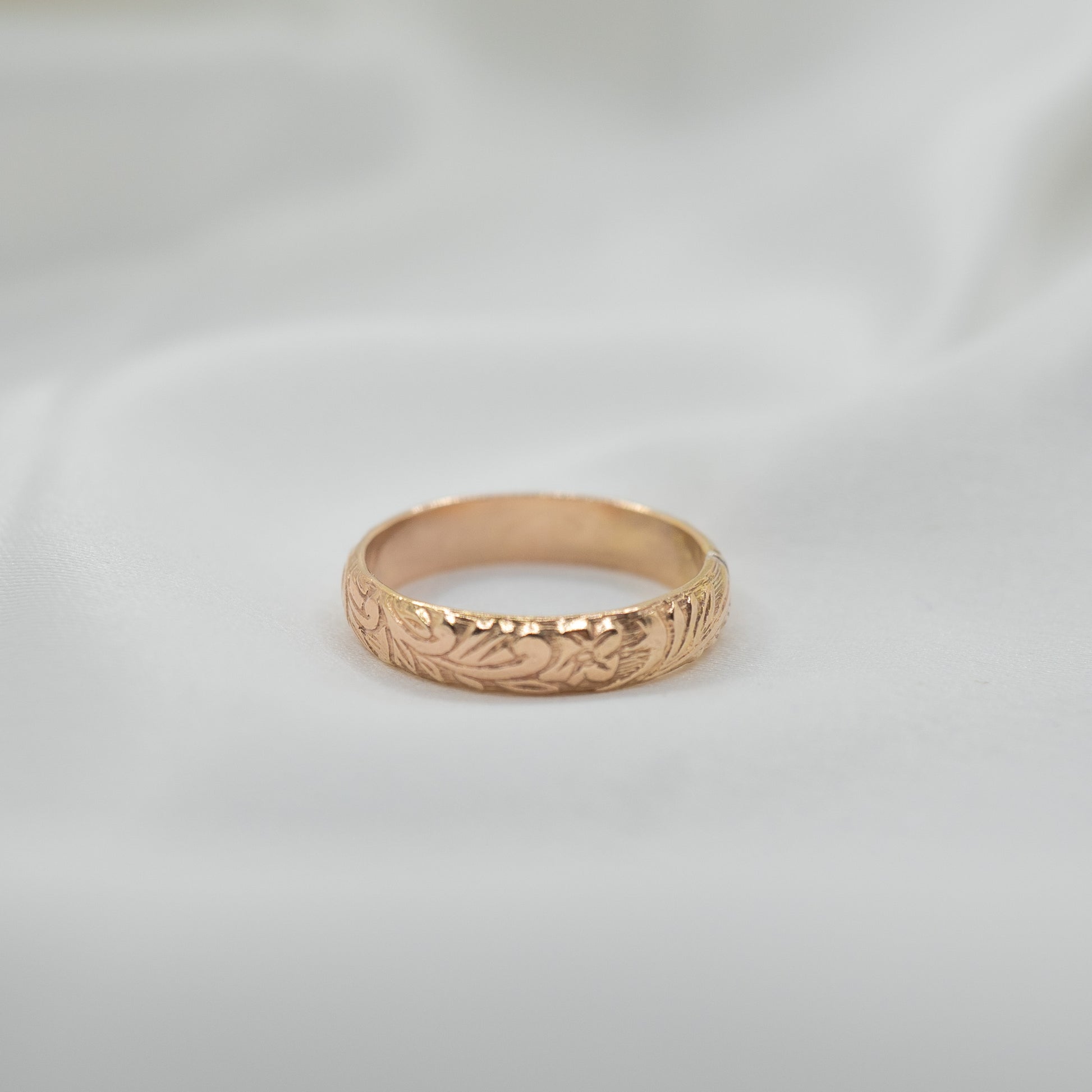 Gold Filled Vintage Pattern Ring - shot on white - top down view