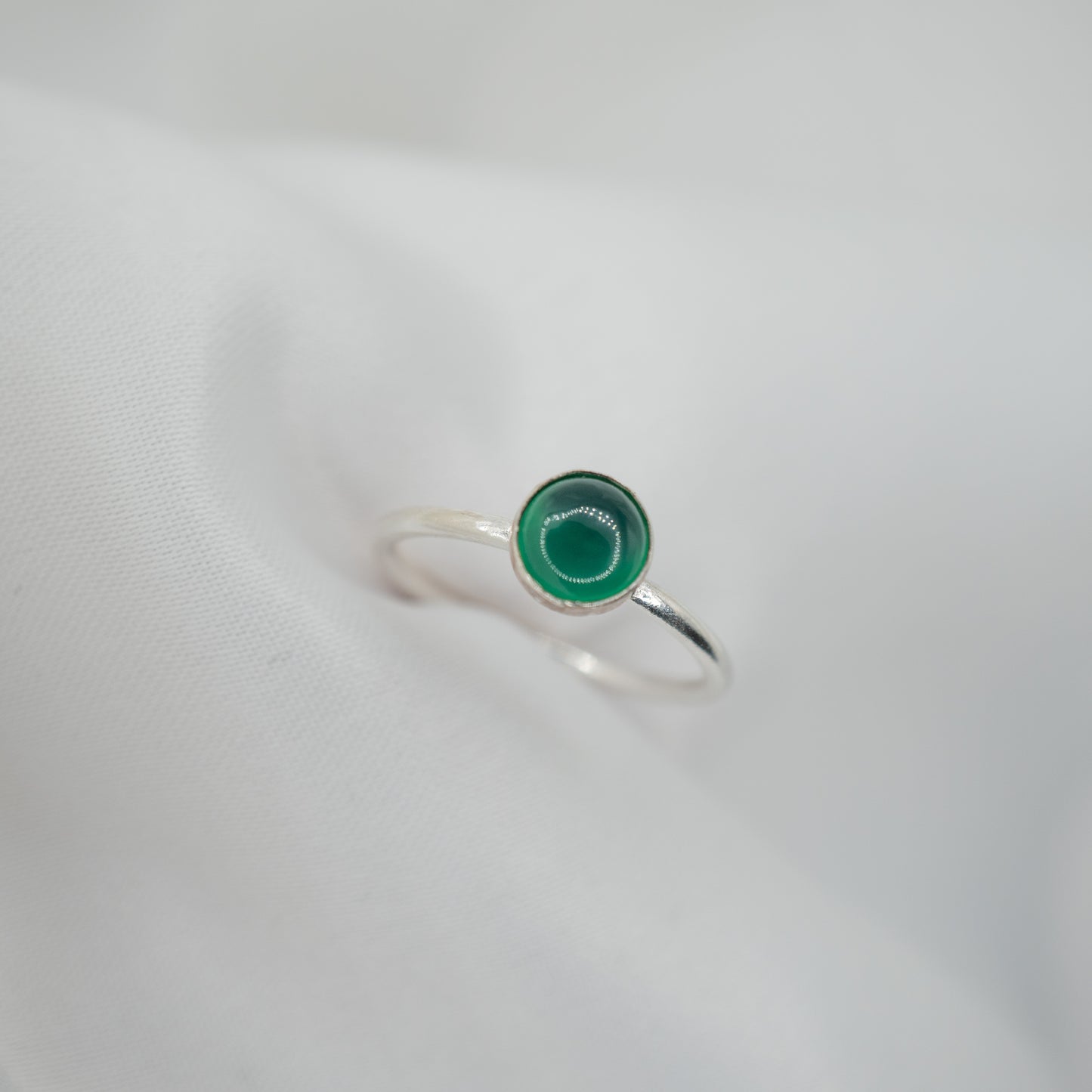 Sterling Silver Green Onyx Cabochon Ring - shot on white - front view 