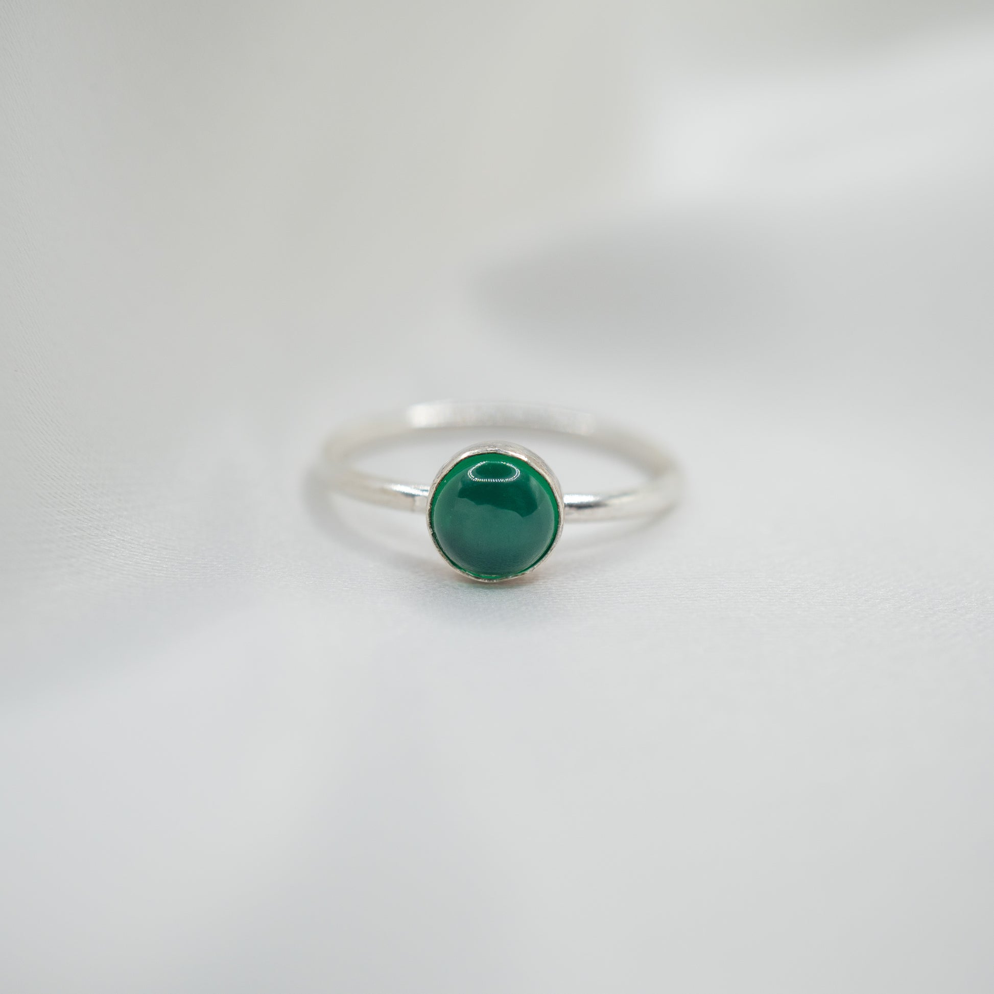 Sterling Silver Green Onyx Cabochon Ring - shot on white - front view