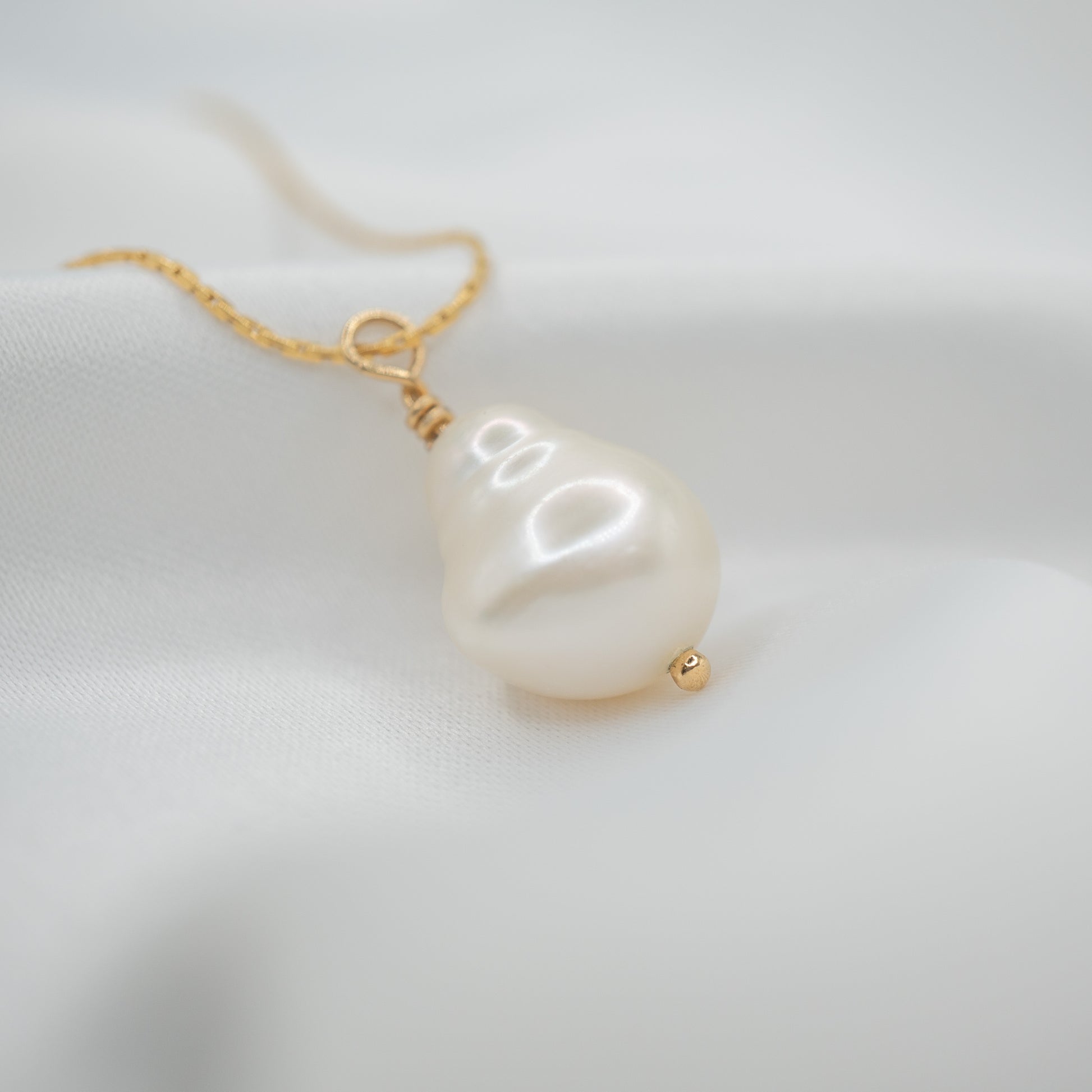 Gold Filled Baroque Pearl Pendant and Necklace - shot on white - close up
