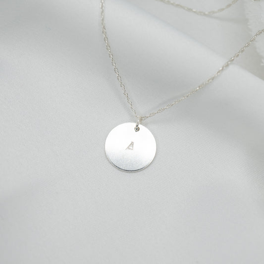 Sterling Silver Hand Stamped Round Pendant and Necklace - shot on white - front