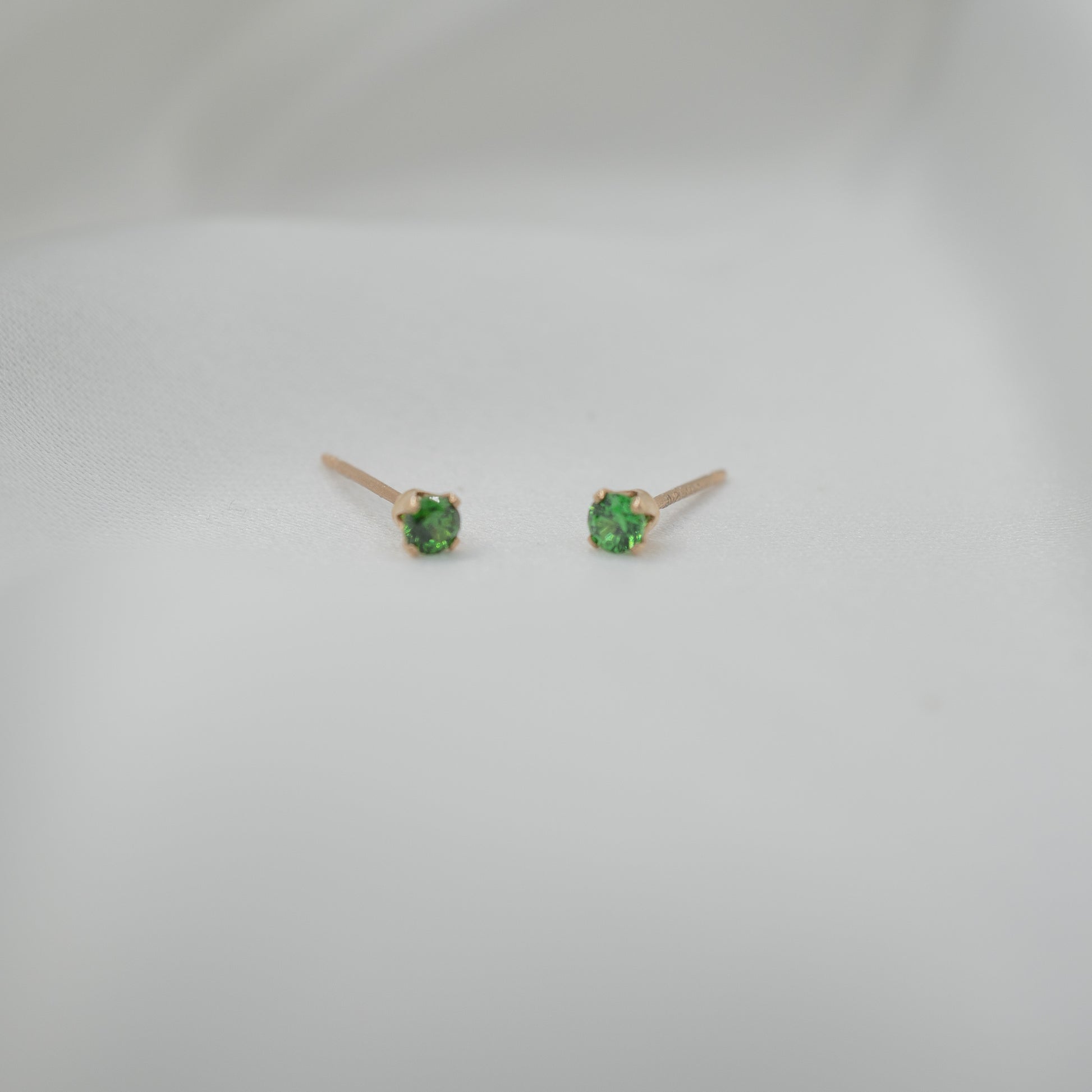 Gold Filled Cubic Zirconia Studs - Various Sizes - green 3mm front